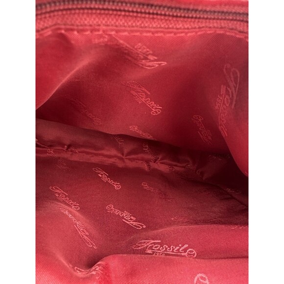 Vintage Fossil Red Genuine Leather Bucket Shoulder Purse Bag - Picture 8 of 10